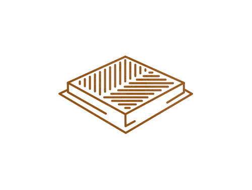 A brown icon of a square plate with lines on it.