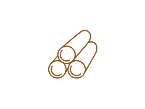 A brown line drawing of three logs.