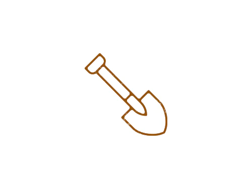 A brown outline of a shovel
