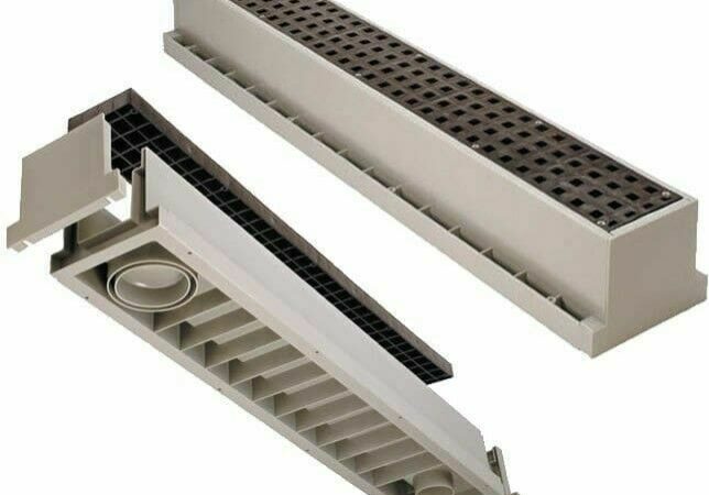 Assembled and disassembled linear drain.