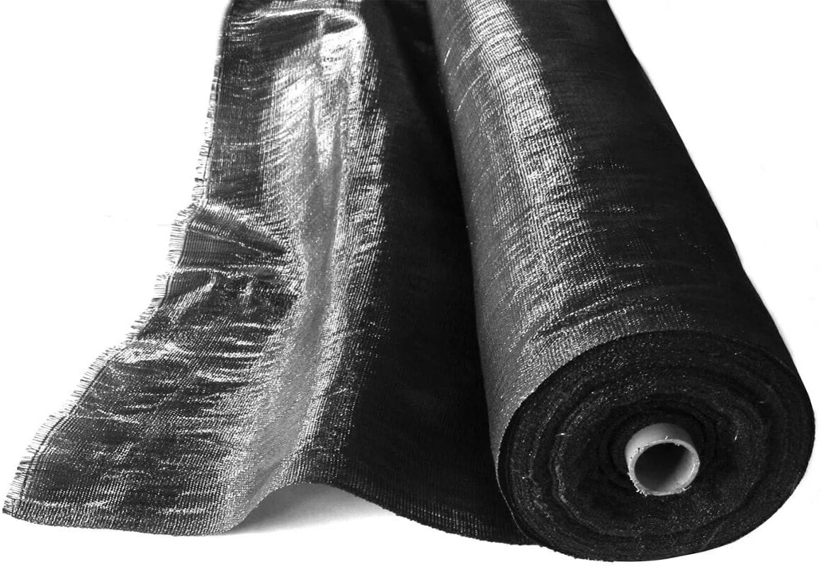 Rolled black landscape fabric.