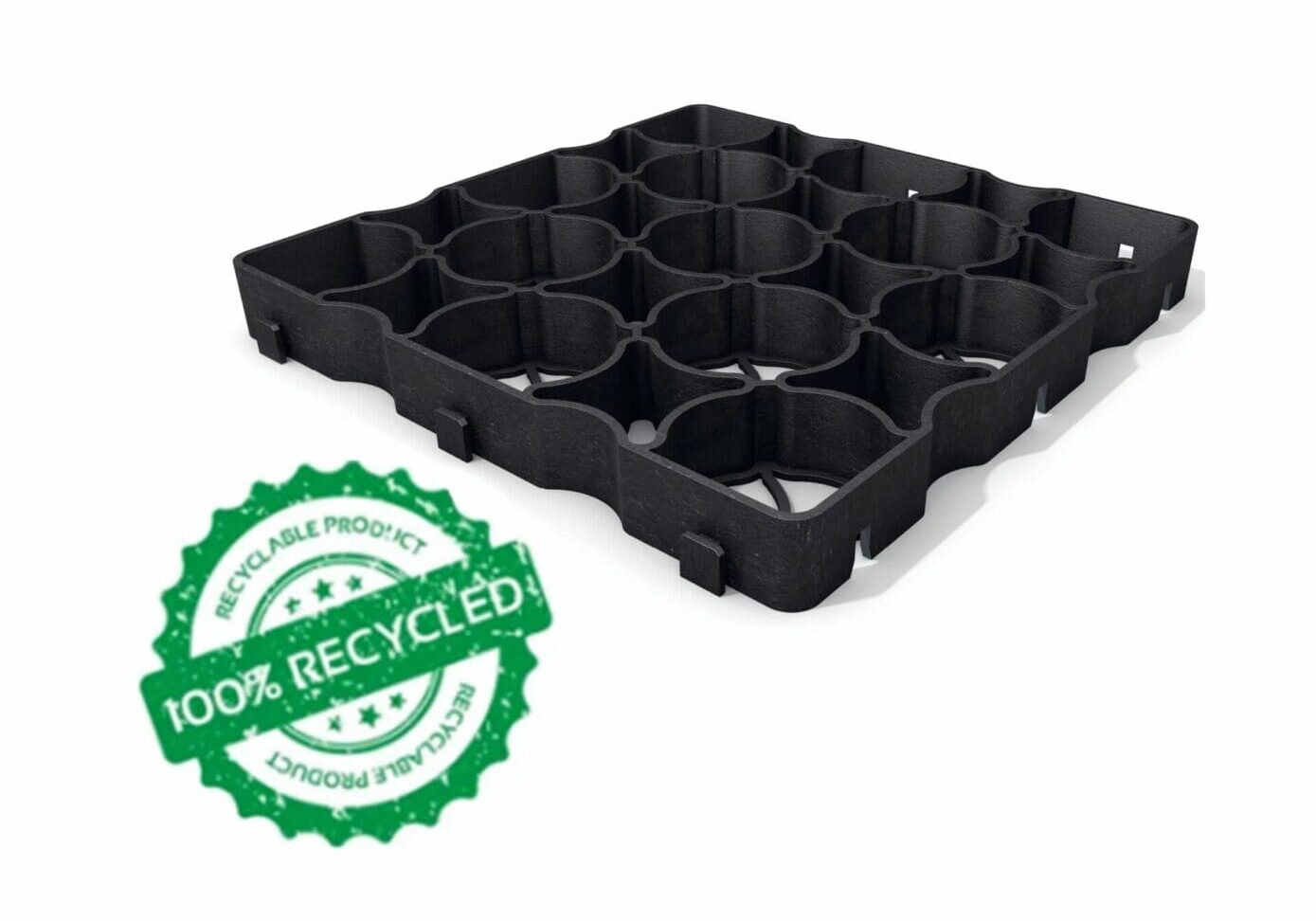 Black plastic grid paving system.