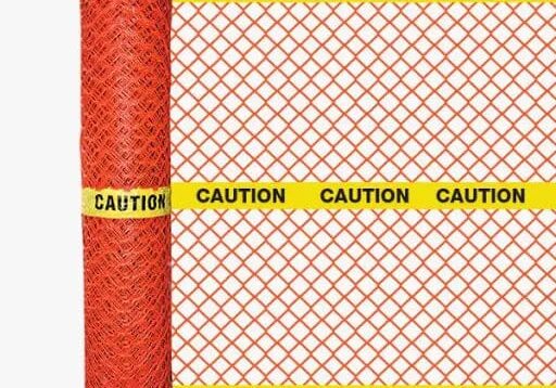 Orange caution netting roll with labels.